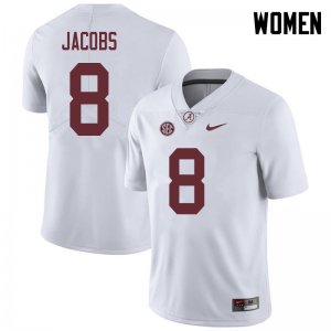 NCAA Women's Alabama Crimson Tide #8 Josh Jacobs Stitched College 2018 Nike Authentic White Football Jersey IP17J83AG